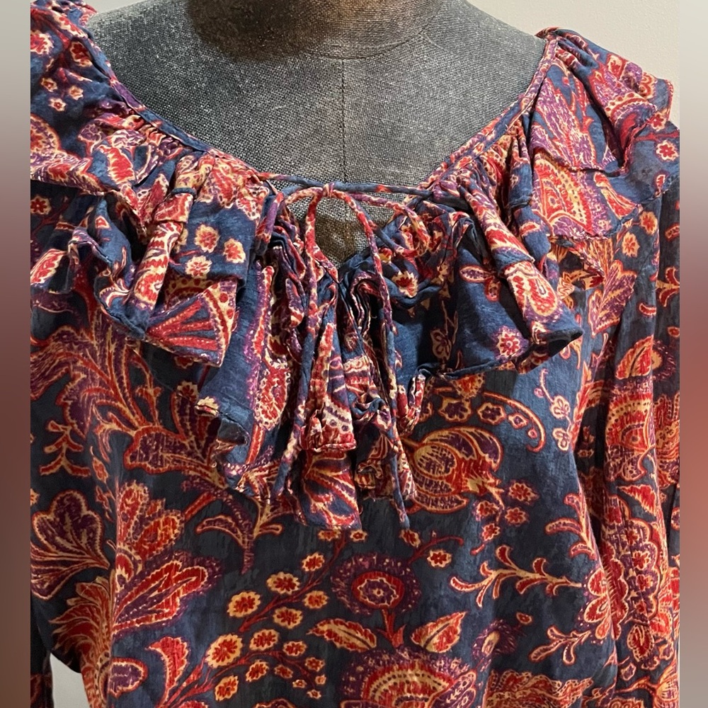 Lauren Ralph Lauren Vintage 100% Cotton Paisley Ruffle Collar Blouse